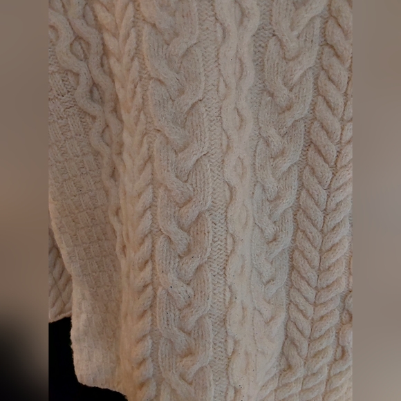 Aran Irish Fisherman Cable Knit Sweater Collared Neck 100% Wool Women Natural XL - Picture 5 of 13